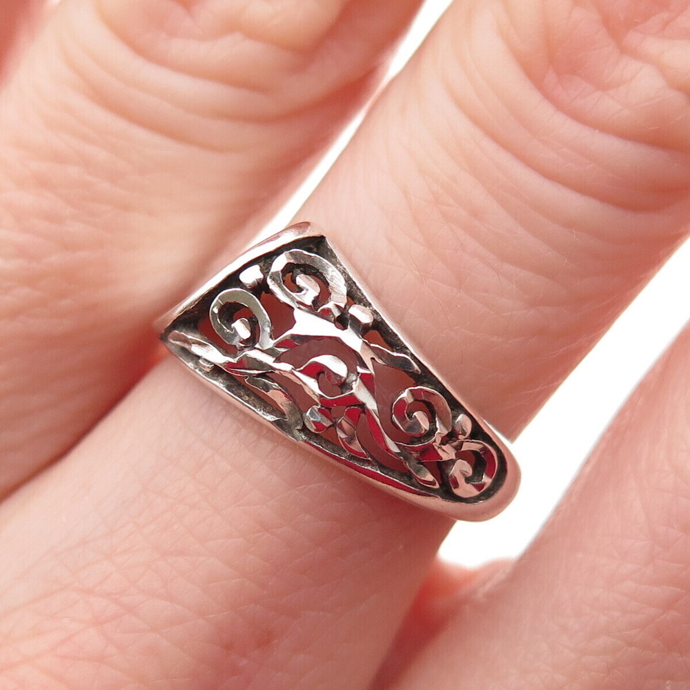 Shube 925 Sterling Silver Vintage Floral Overlap Oxidized Ring Size 6.25